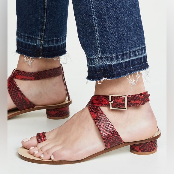 Delete tibi Hanson Red Snake-Effect Leather Sandals Crisscross Strap Round 39 9 - Picture 2 of 11